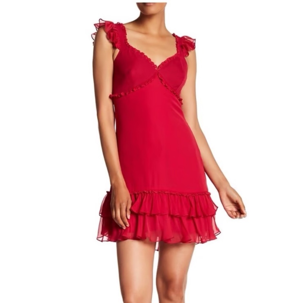 Cinq à Sept Vibrant Red Ruffle Mini Dress